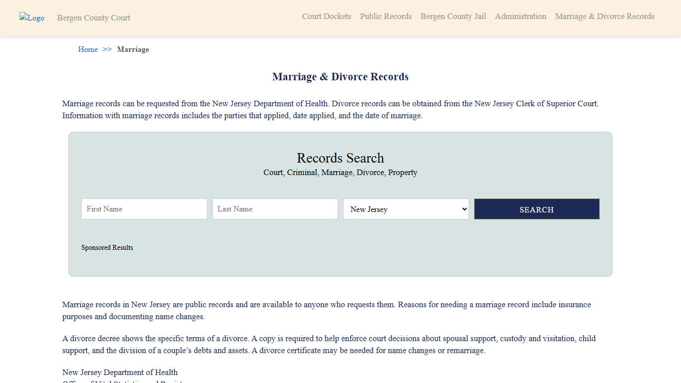 Marriage & Divorce Records Bergen County NJ Records